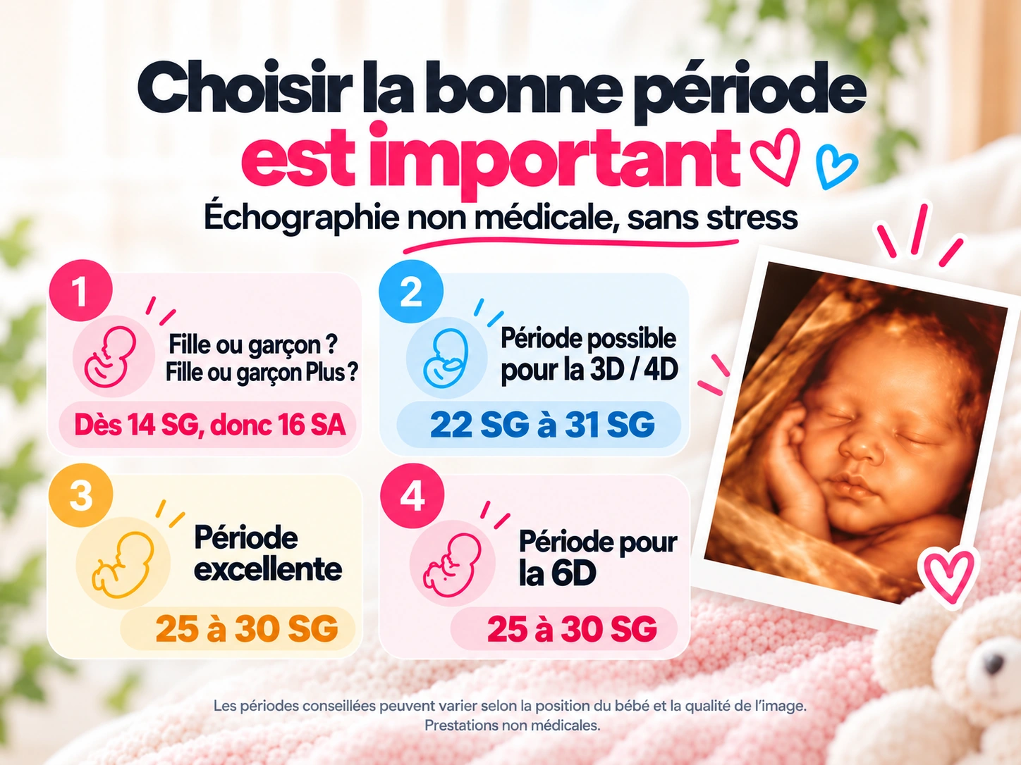 Période idéale pour une échographie 3D, 4D et 6D Plus à Paris